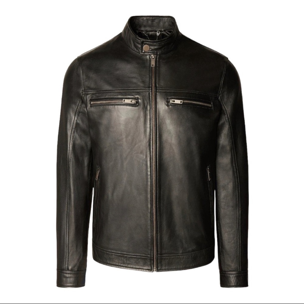 Ron Tomson Motto Black Leather Jacket size M38